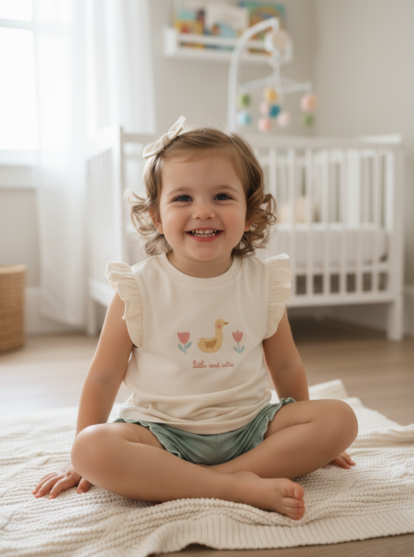conjunto de camiseta de patos y braguita con volante