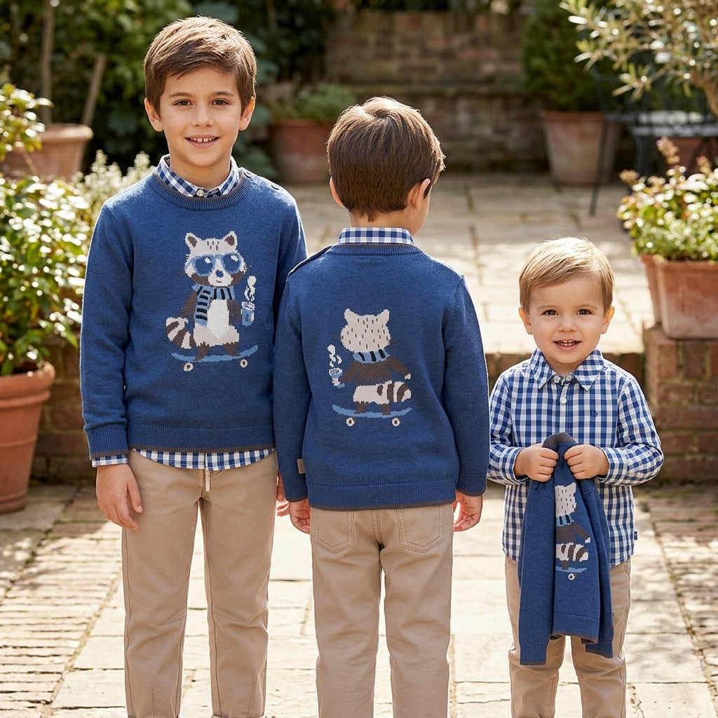 Conjunto Infantil Jersey Mapache y Camisa Cuadros | Moda Niños | Bololi | Sonajero Kids
