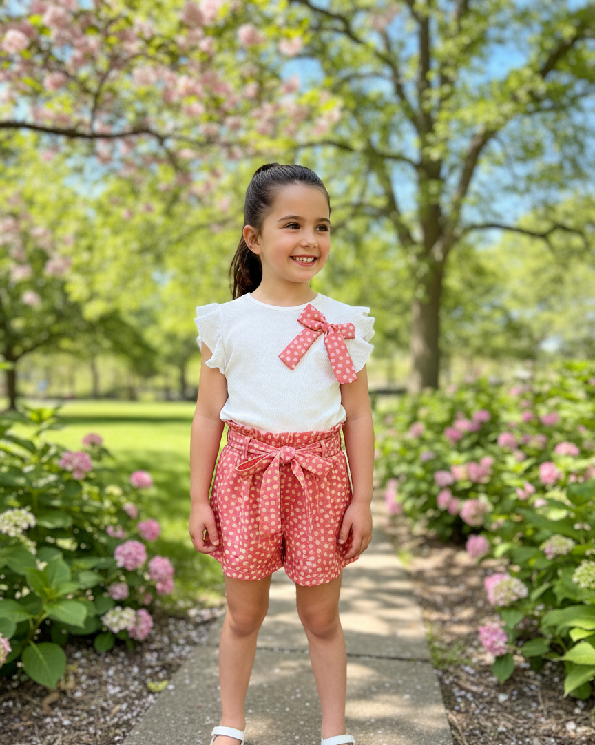 Conjunto Short Coral Blanco
