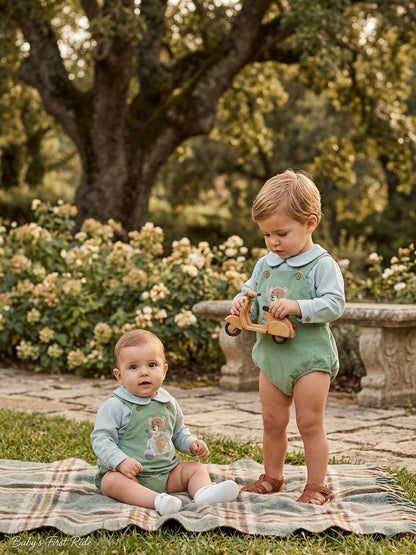 Conjunto Bebé Peto Pana Verde y Camisa Vichy | Moda Infantil | Sonajero Kids