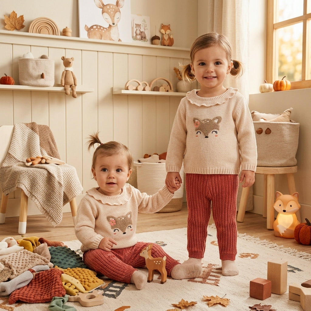 Conjunto Bebe de Punto Beige y Pantalón Terracota | Boboli | Sonajero Kids