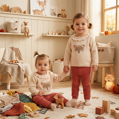 Conjunto Bebe de Punto Beige y Pantalón Terracota | Boboli | Sonajero Kids