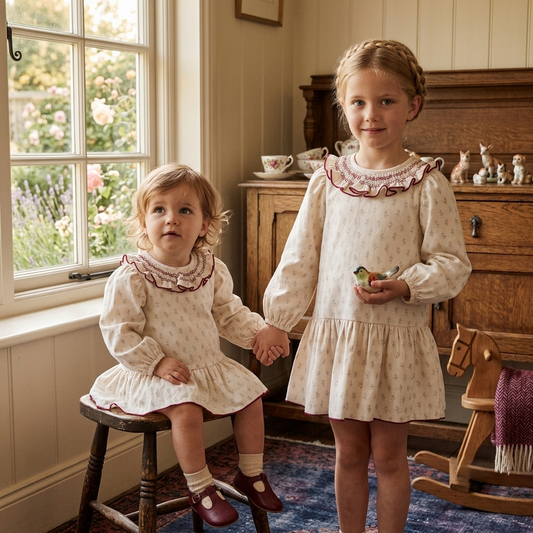 Vestido Infantil Nido de Abeja y Detalle Granate | Sonajero Kids
