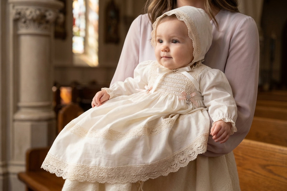Faldón de Bautizo Clásico con Capota | Ropa de Ceremonia Bebé | Sonajero Kids