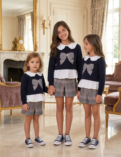 Conjunto Niña Elegante Azul Marino y Cuadros | Tallas 4 a 12 Años | Sonajero Kids