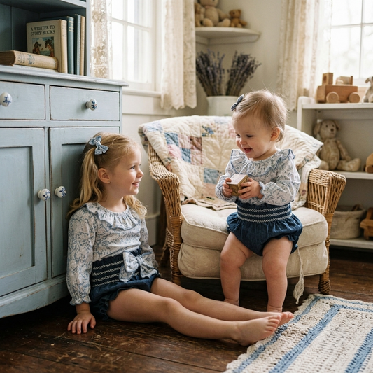 Conjunto Blusa Floral y Braguita Denim Azul | Sonajero Kids