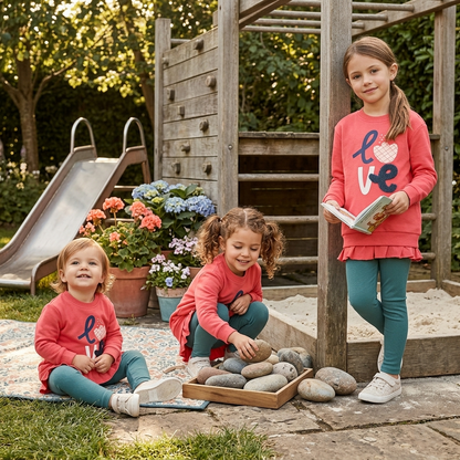 Conjunto Sudadera Coral "LOVE" con Leggings Verdes | Sonajero Kids | Boboli