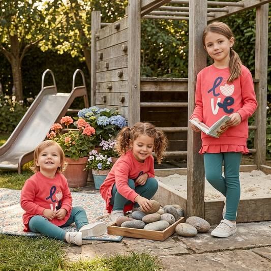 Conjunto Sudadera Coral "LOVE" con Leggings Verdes | Sonajero Kids | Boboli