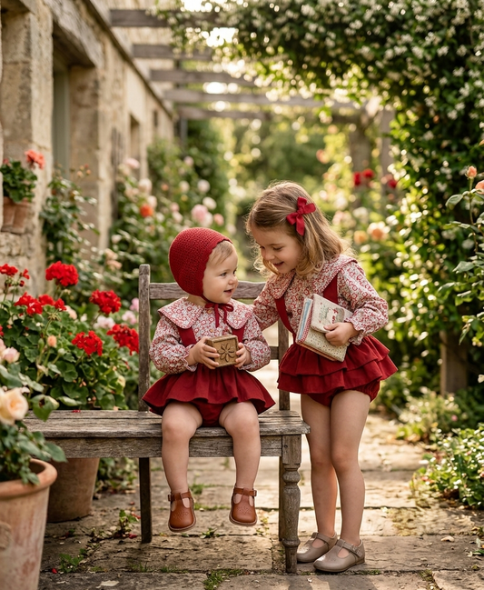 Conjunto Niña Blusa Flores y Braguita Peto Roja | Sonajero Kids