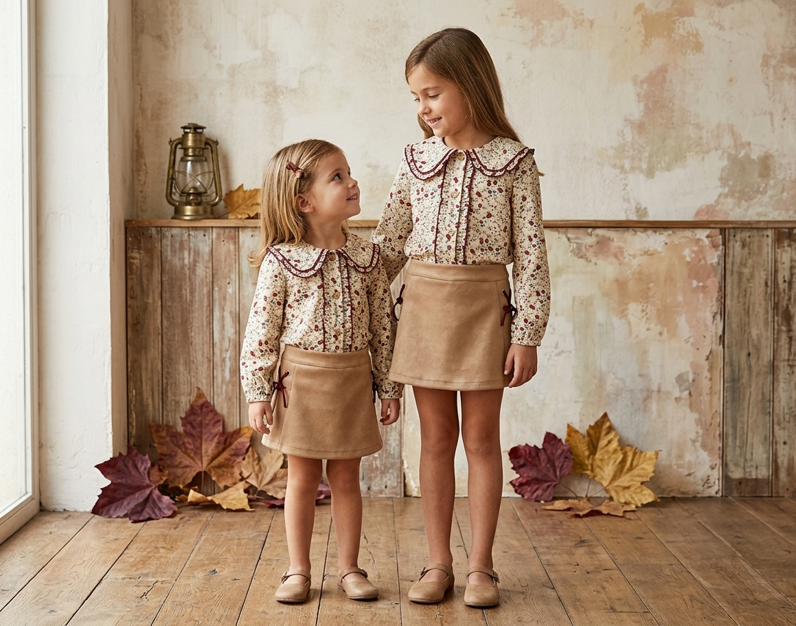 Conjunto Infantil Falda Camel y Blusa Floral | Moda Infantil | Sonajero Kids