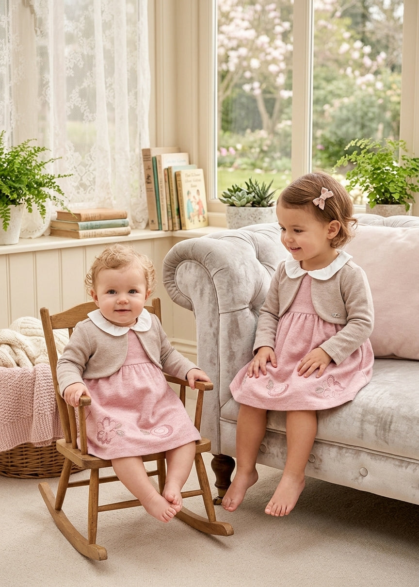 Vestido Infantil Rosa con Chaqueta Beige Bebé | Sonajero Kids | Mayoral