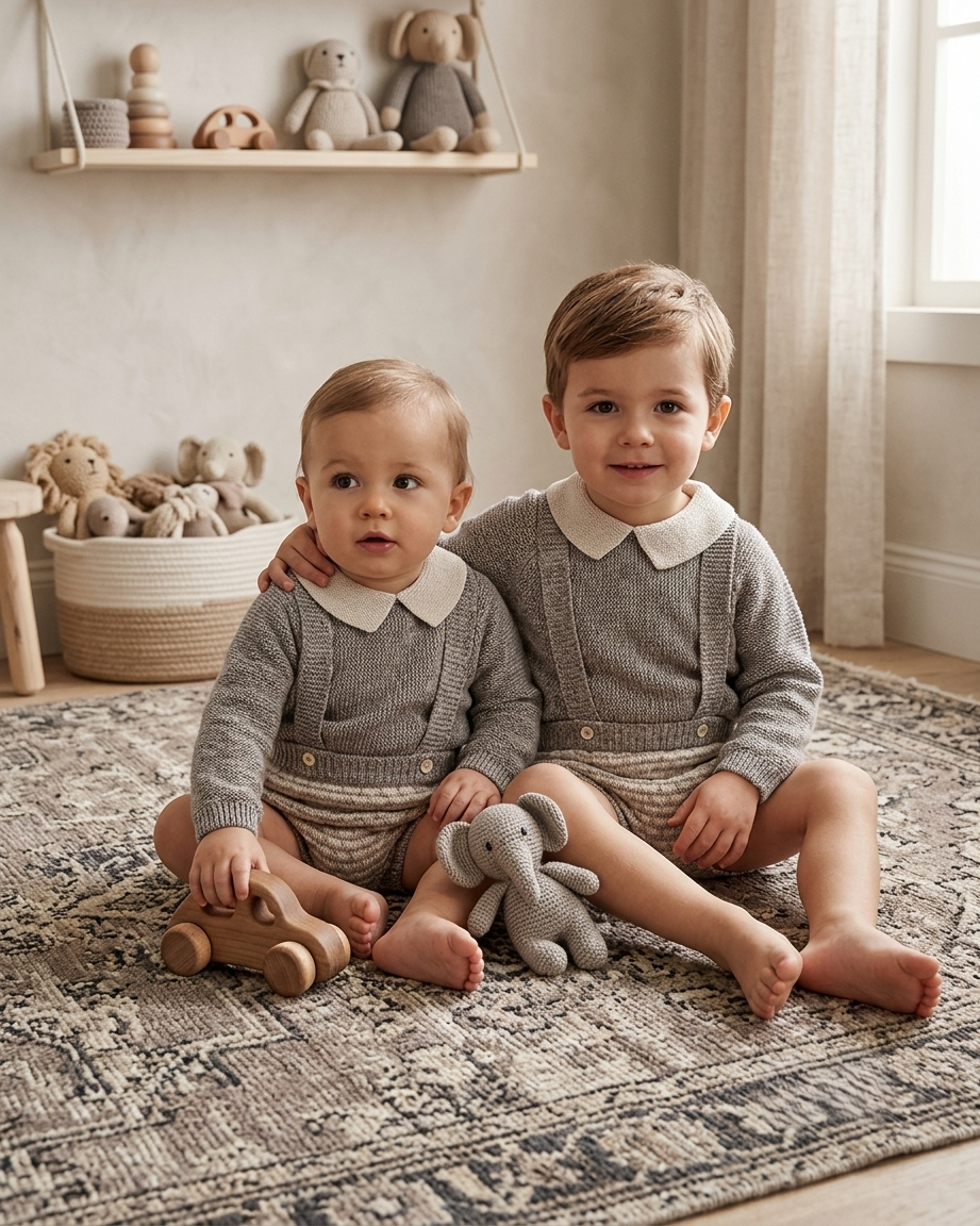 Conjunto de Punto para Bebé con Tirantes y Cuello | Sonajero Kids