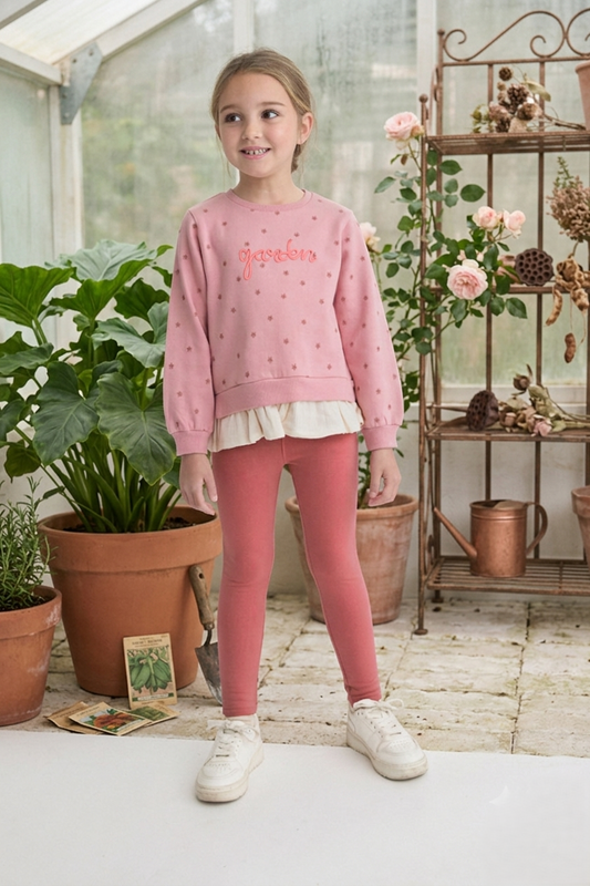 Conjunto con Bordado "Garden" y Mallas Rosas | Sonajero Kids