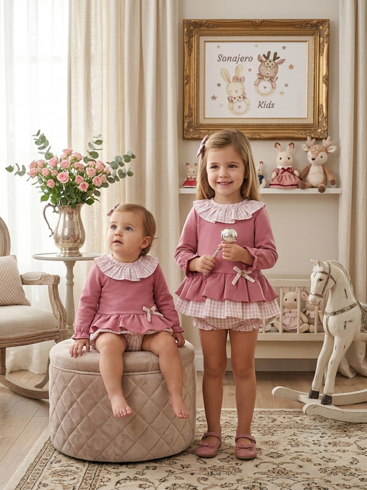 Conjunto Infantil Rosa Viejo y Vichy | Sonajero Kids