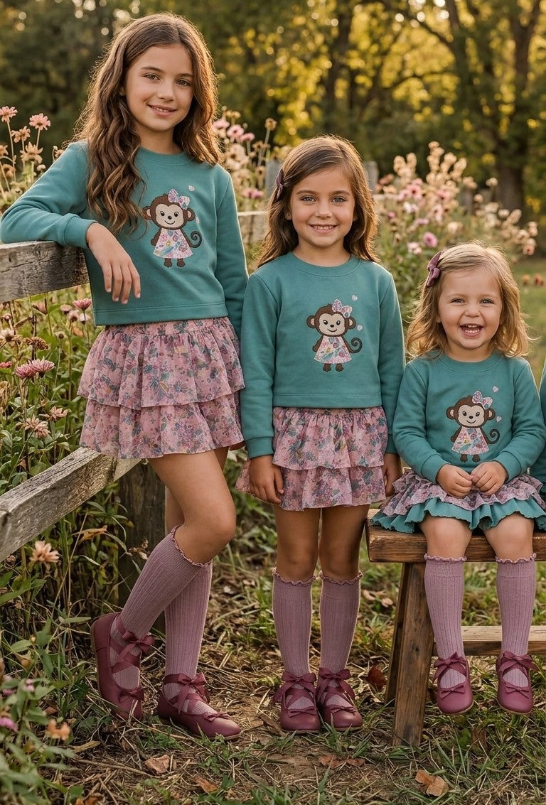 Conjunto Infantil Sudadera y Falda Flores | Sonajero Kids