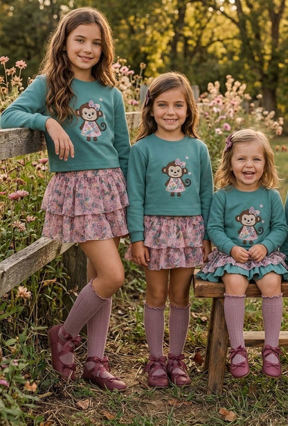 Conjunto Infantil Sudadera y Falda Flores | Sonajero Kids