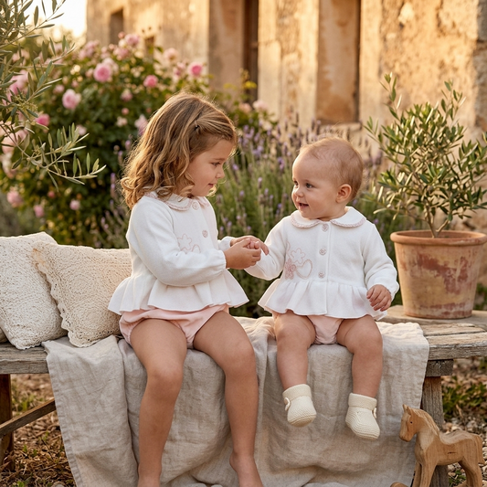onjunto Bebe Punto Blanco y Braguita Terciopelo Rosa | Calamaro | Sonajero Kids