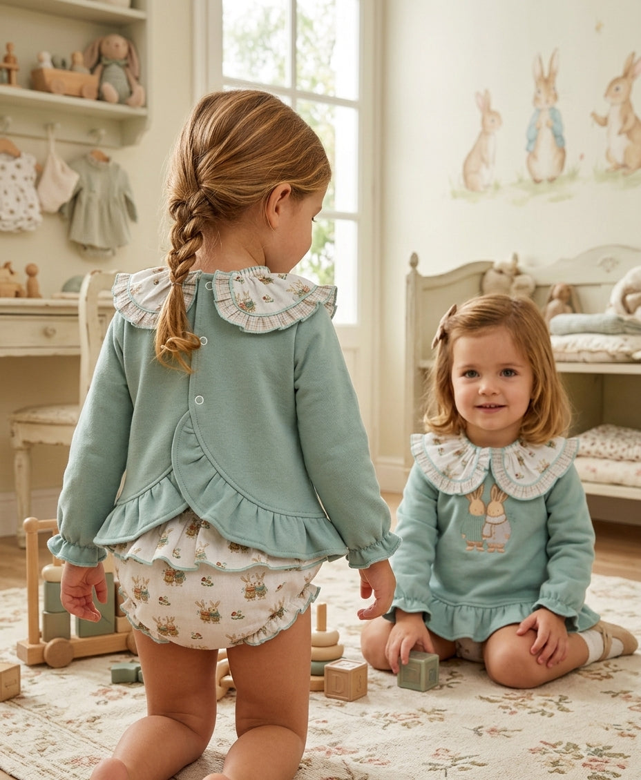 Conjunto Bebé Verde Agua con Conejitos | Moda Infantil | Sonajero Kids