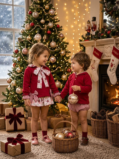Conjunto de Niña Rojo con Lazada Floral | Moda Infantil | Sonajero Kids