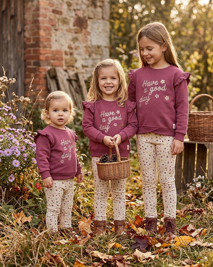 Conjunto Sudadera Burdeos y Leggings Flores Niña | Sonajero Kids