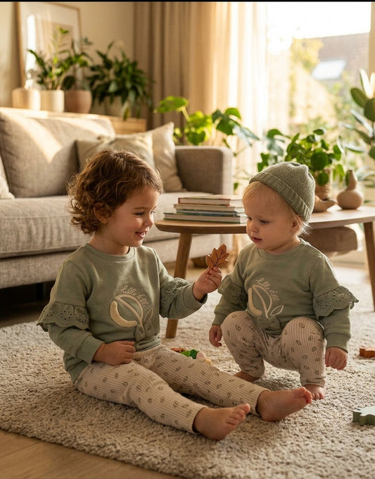 Conjunto Bebé Niña Verde y Crema Hello Fall | Sonajero Kids
