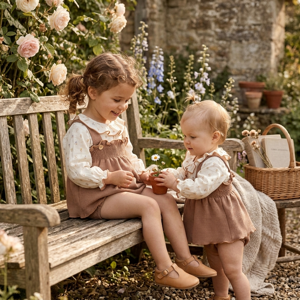 Conjunto Dulce de Punto Marrón y Blusa Floral Infantil | Sonajero Kids