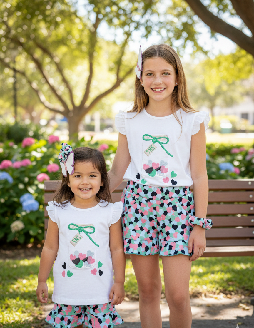 Conjunto Niña Short Corazones