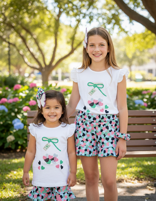 Conjunto Niña Short Corazones