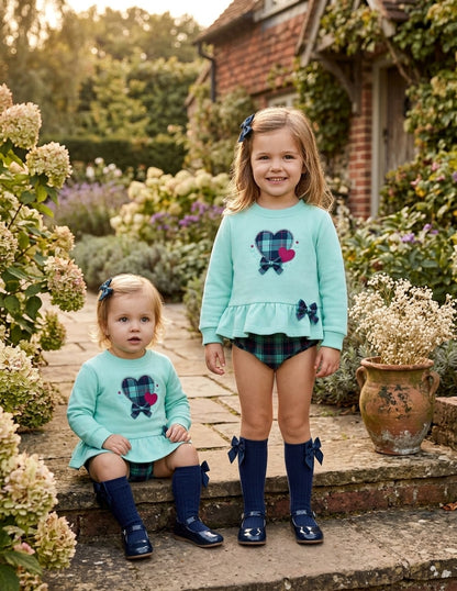 Conjunto Bebé Niña Menta y Cuadros Tartán | Sonajero Kids
