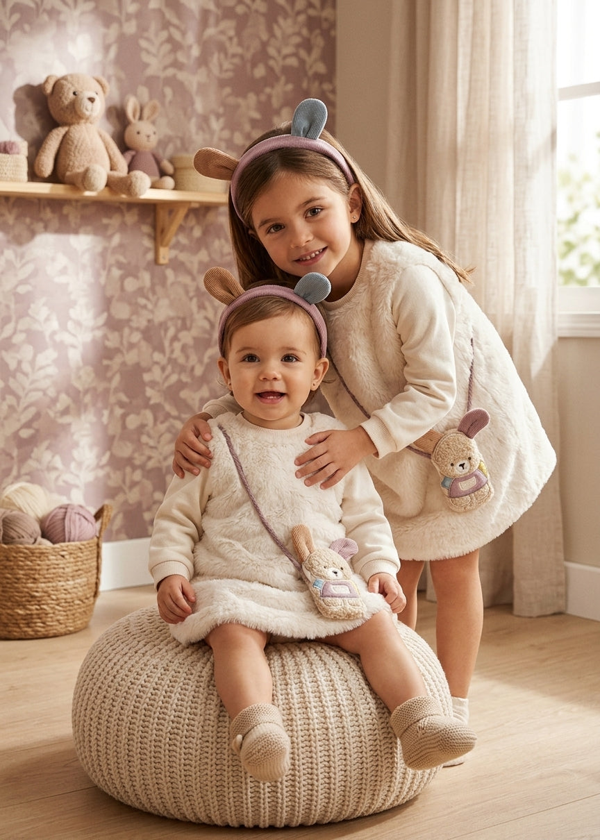 Vestido Peluche Bebé con Diadema | Moda Infantil | Sonajero Kids