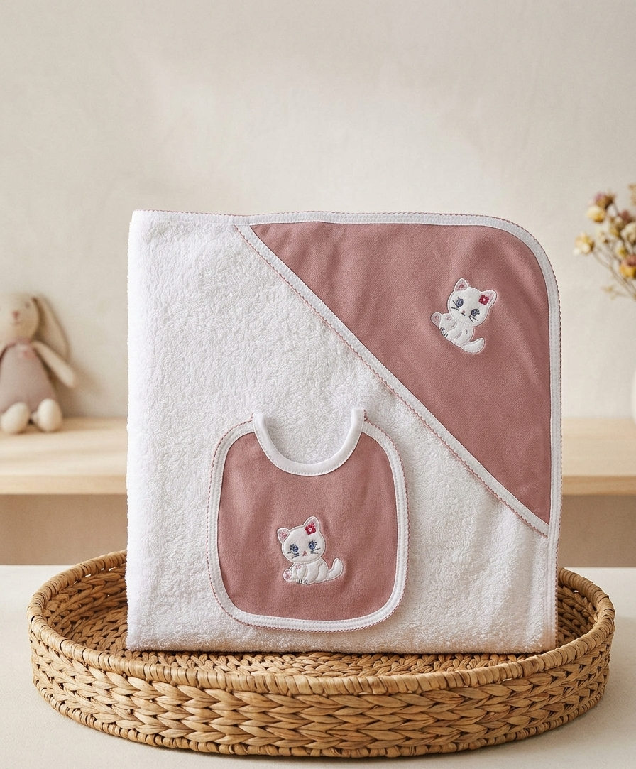 Set Capa Baño Babero Gatito