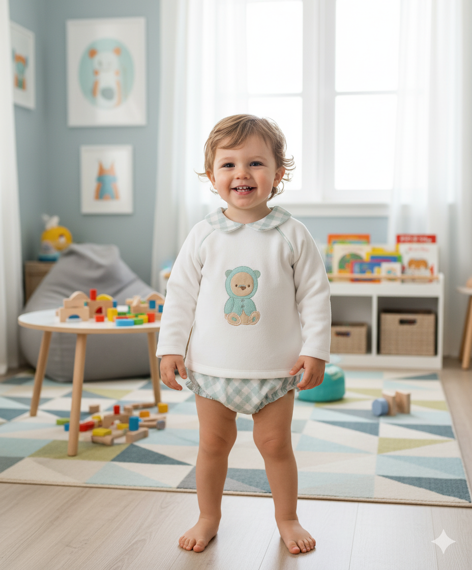 Conjunto Pololo Niño Osito Menta