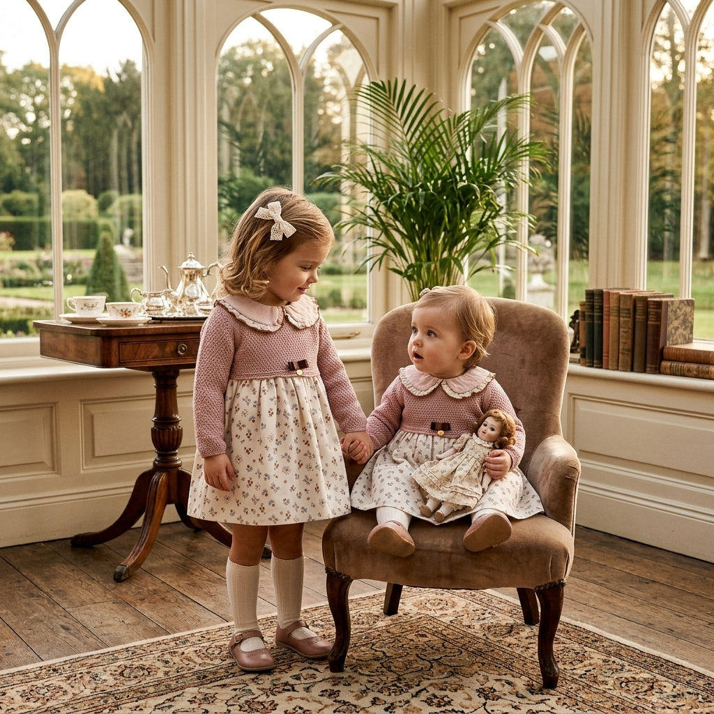 Vestido Infantil de Punto Rosa y Falda de Flores | Sonajero Kids
