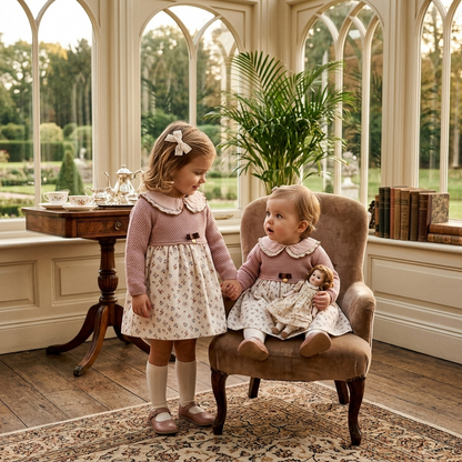 Vestido Infantil de Punto Rosa y Falda de Flores | Sonajero Kids