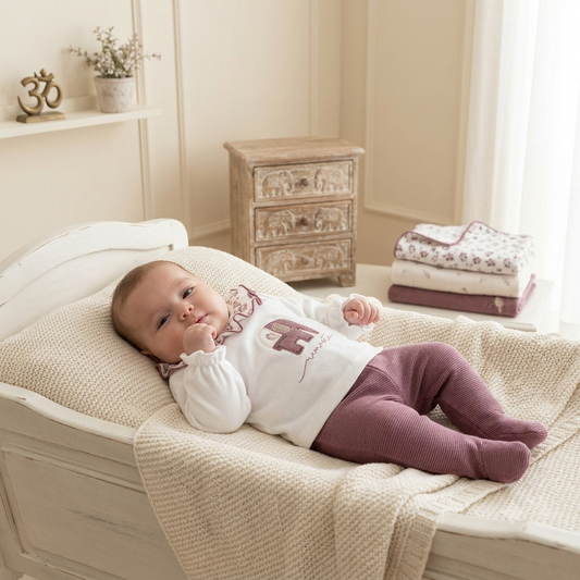 Conjunto de Bebé Namaste con Polaina Malva de Dos Piezas | Sonajero Kids