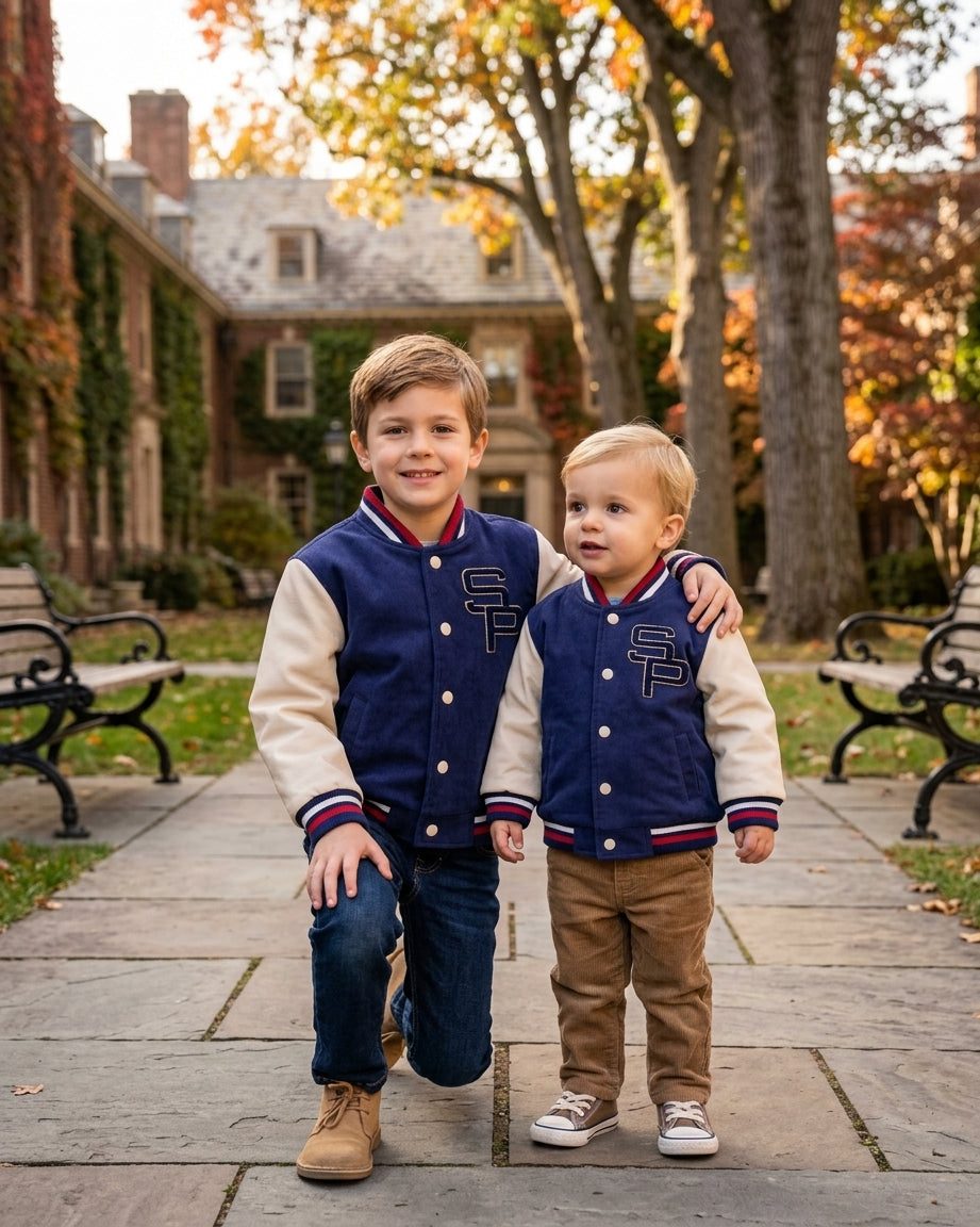 Chaqueta Bomber Infantil Spagnolo Azul y Crema | Moda Niños | Sonajero Kids