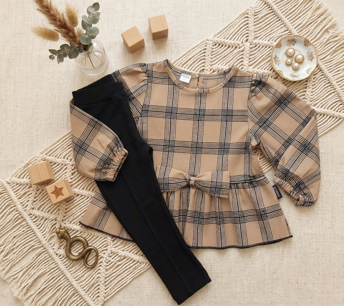 Conjunto Leggins Cuadros Beige
