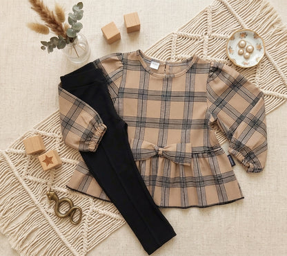 Conjunto Leggins Cuadros Beige