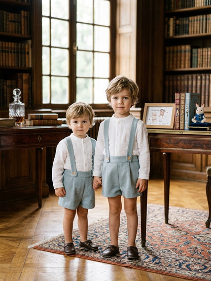Conjunto de Muselina y Espiga Azul para Niños | Vestir Infantil | Sonajero Kids