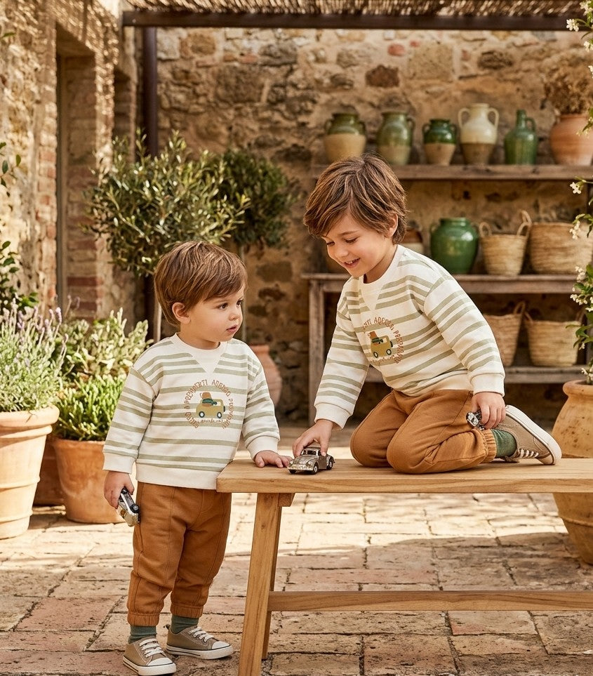 Conjunto Infantil Sudadera Rayas y Pantalón Camel | Moda Niño | Sonajero Kids