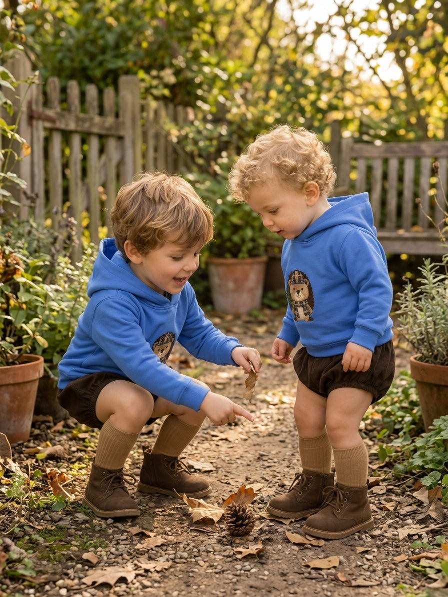 Conjunto Bebé y Niño Erizo Azul y Marrón | Moda Infantil | Sonajero Kids