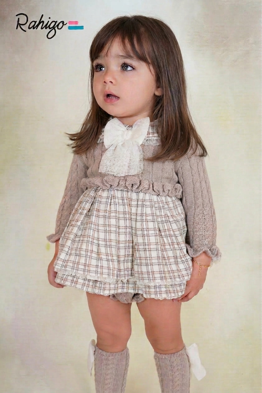 Conjunto Ranita Punto y Cuadros Beige Rahigo | Moda Infantil | Sonajero Kids