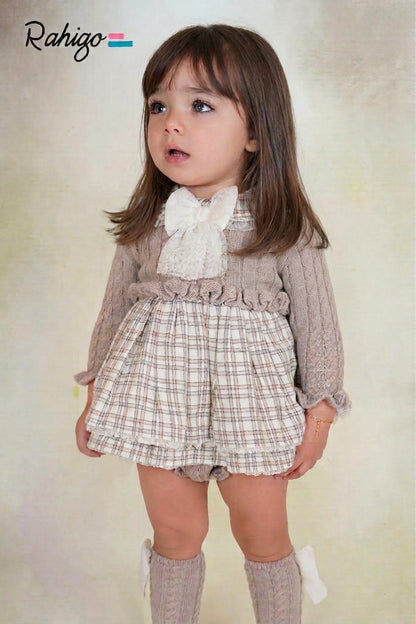 Conjunto Ranita Punto y Cuadros Beige Rahigo | Moda Infantil | Sonajero Kids