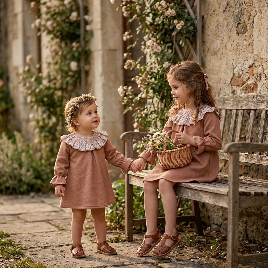 Vestido Dusty Rose Cuello Volante Floral | Moda Infantil Sonajero Kids