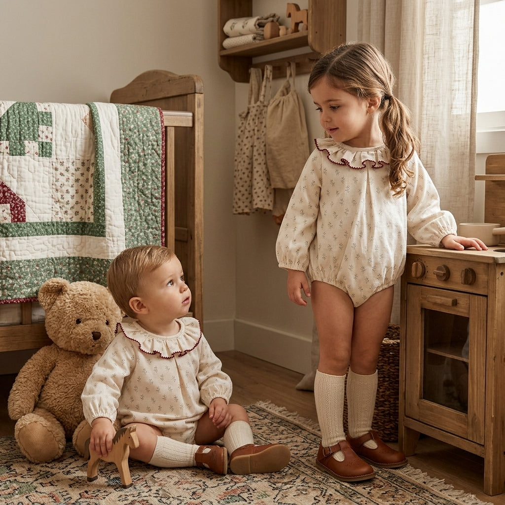 Ranita de Bebé con Cuello Volante y Estampado Floral | Sonajero Kids