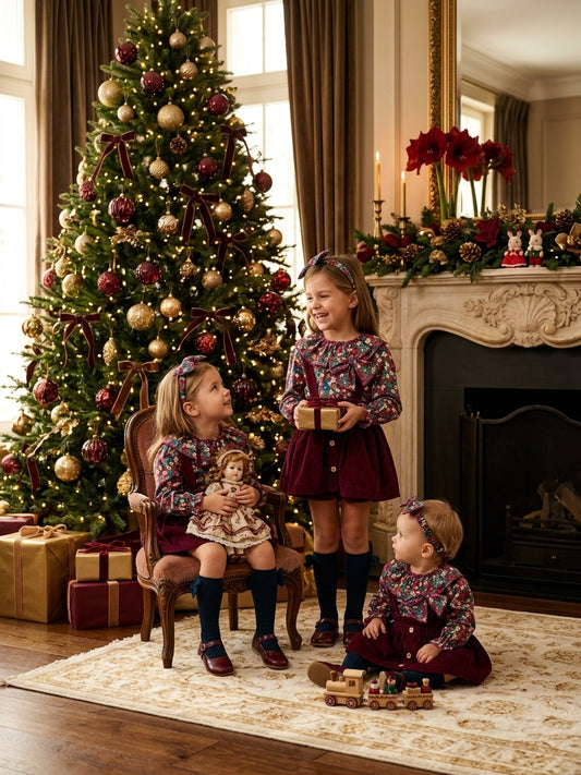 Conjunto Infantil 3 Piezas Pana Burdeos y Flores | Sonajero Kids
