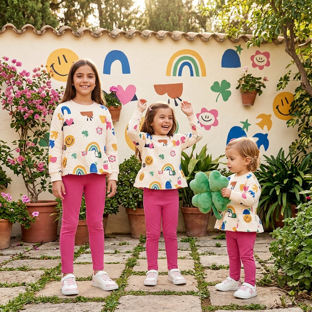 Conjunto Infantil Sudadera Estampada y Leggings Rosa | Moda Niña | Sonajero Kids