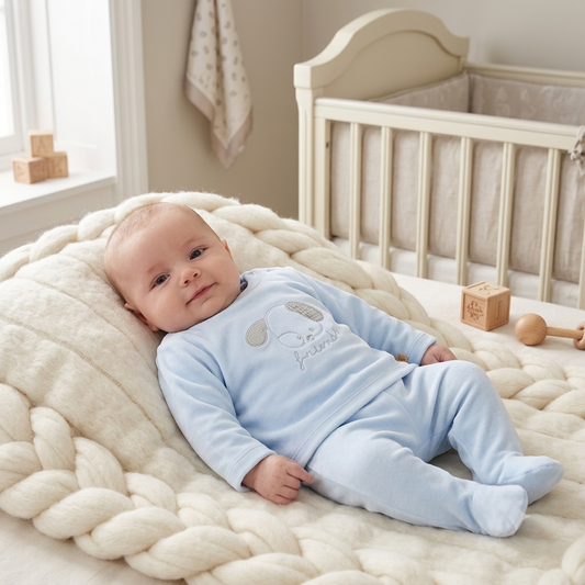 Conjunto Dos Piezas Azul Pastel para Bebé con Pies | Sonajero Kids | Calamaro Baby