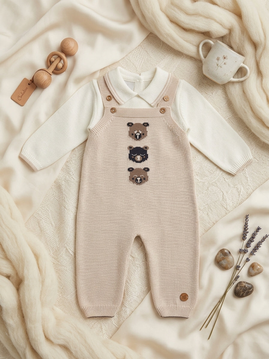 Peto de Punto Beige para Bebé con Ositos | Moda Infantil | Sonajero Kids