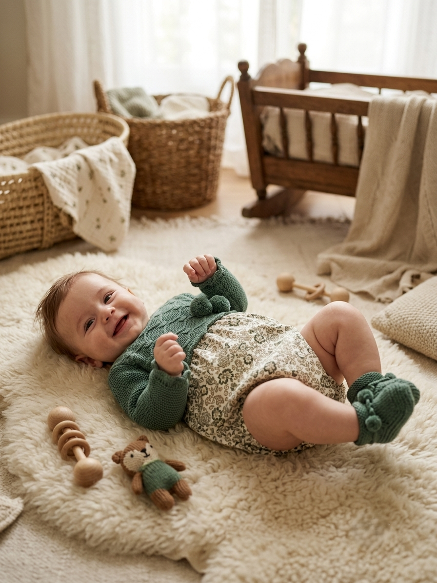 Ranita de Punto Verde y Tela Floral para Bebé | Sonajero Kids